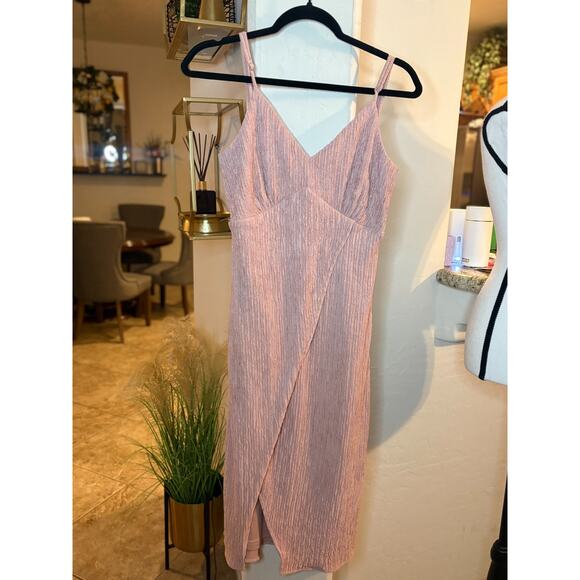 Lulu's View and I Mauve Pink Tie-Back Faux-Wrap Midi Dress Small 0-4 - Picture 4 of 8